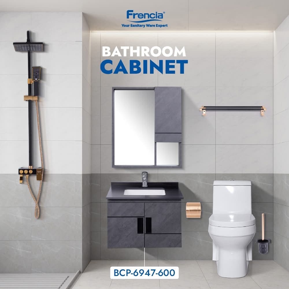 CABINET BASIN, WC COMBINE, MULTI SHOWER WITH 6 SET ACCESSORIES (BLACK & GOLD)